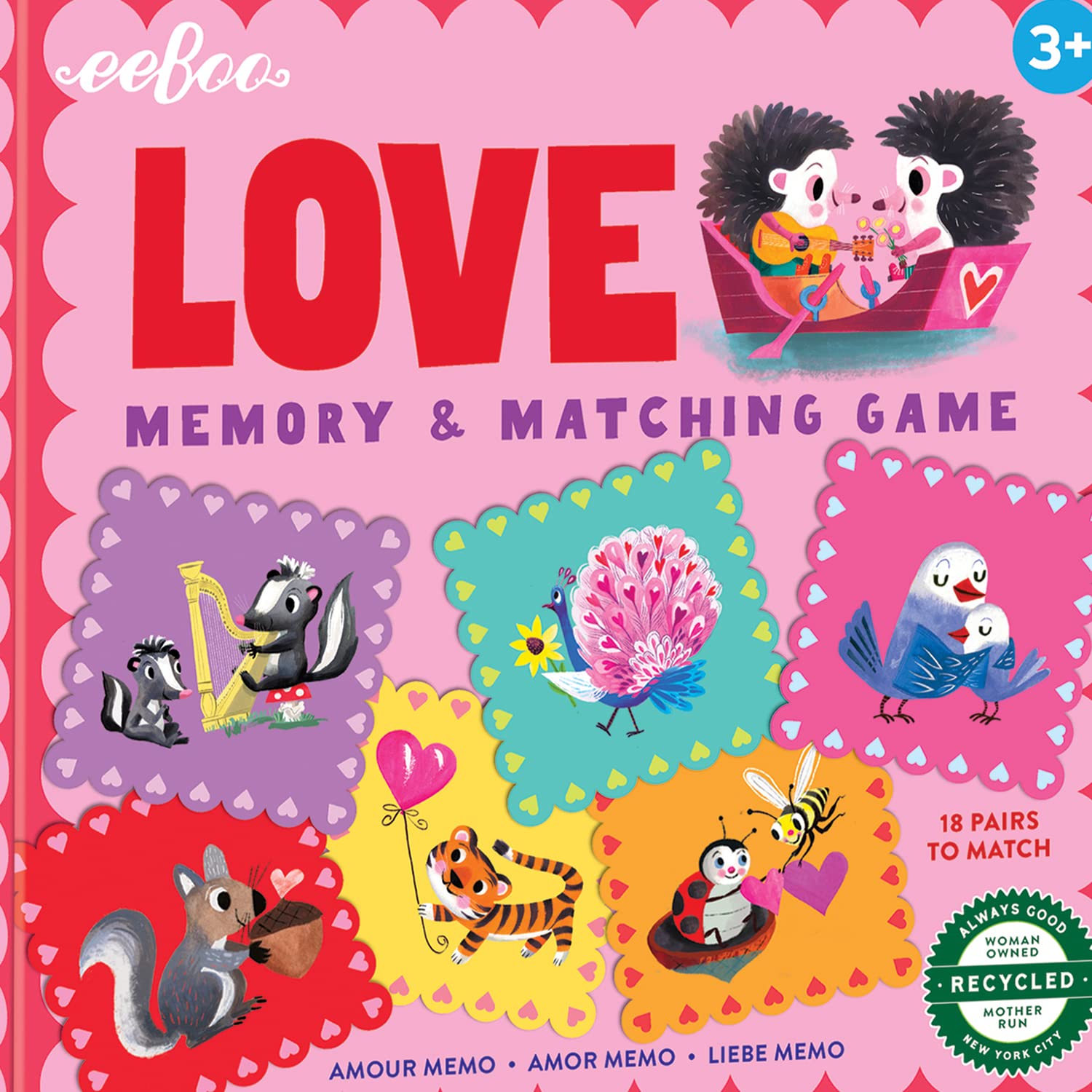eeBoo Love Little Square Memory & Matching Game, Developmental and Educational Fun, 3 Years and up